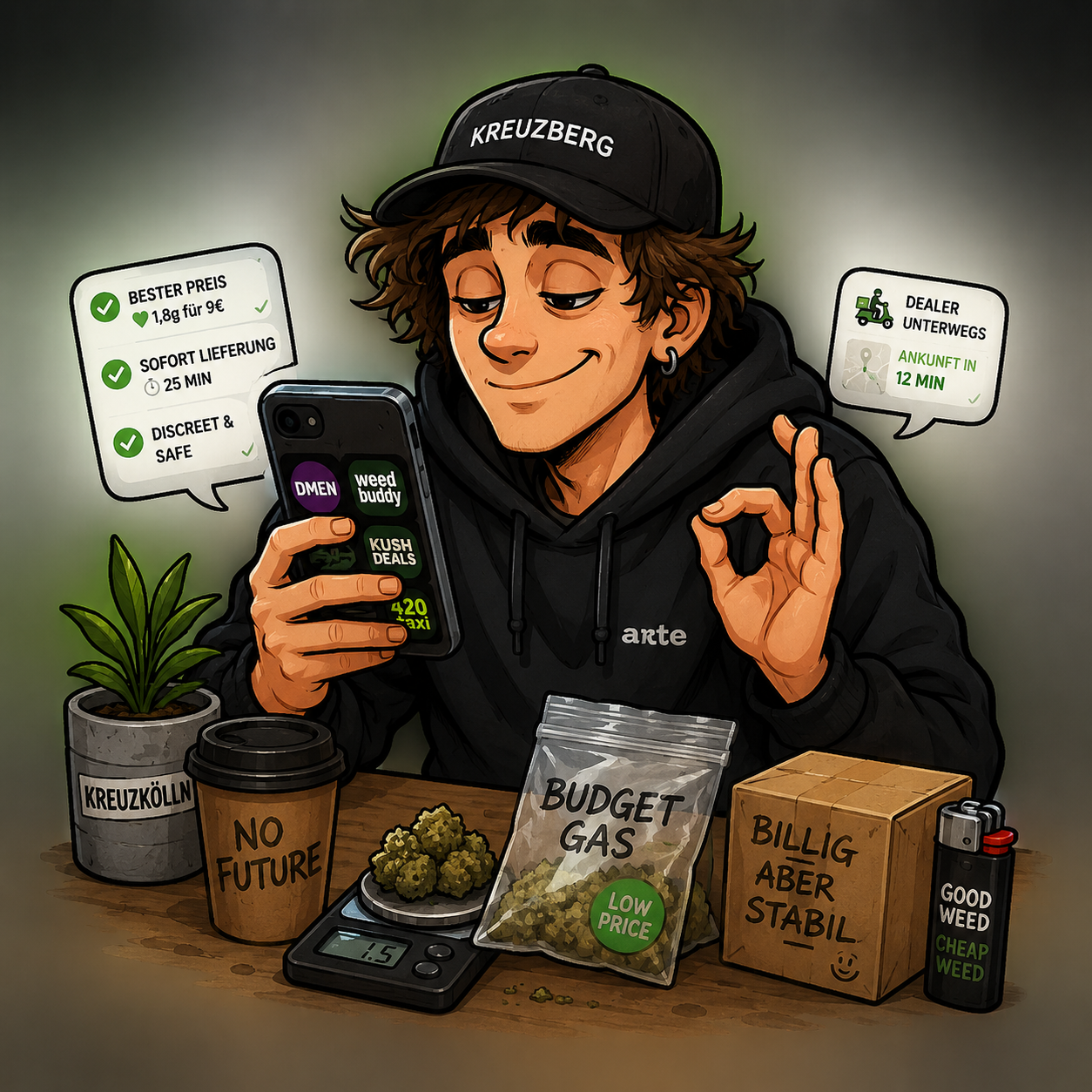 Convenience-Konsument mit App und Budget-Weed